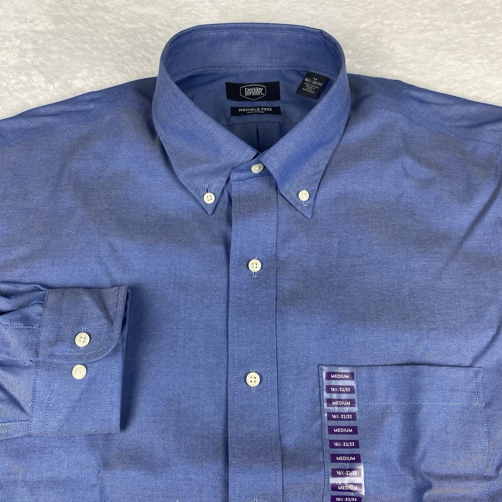 Berkley/Jensen Dress Shirt Mens 16.5-32/33 Blue Wrinkle Free NWT!